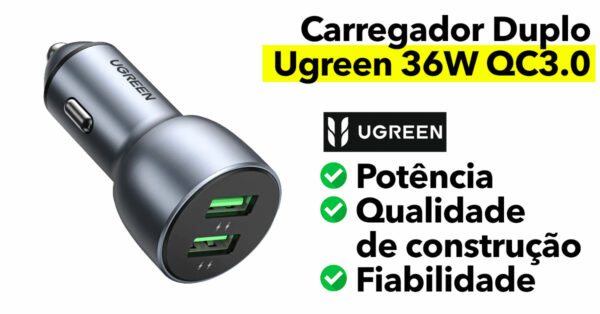 Carregador DUPLO para o Carro · Ugreen 36W QC3.0