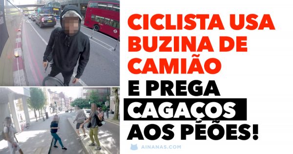 Ciclista usa BUZINA DE CAMIÃO e prega cagaços aos peões!