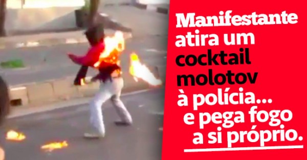Manifestante Atira Cocktail Molotov à Polícia… e Arde!