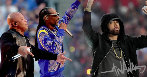 Dr. Dre, Snoop Dogg, Eminem, Mary J. Blige & Kendrick Lamar no intervalo do Super Bowl