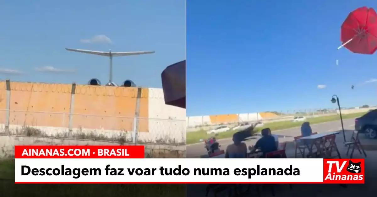 Descolagem de Avião faz voar tudo numa Esplanada