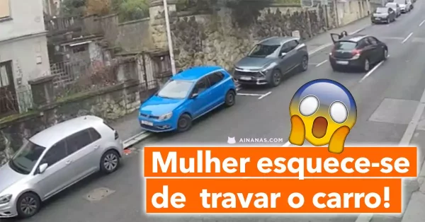 Mulher esquece-se de puxar o travão de mão e causa acidente com vários carros